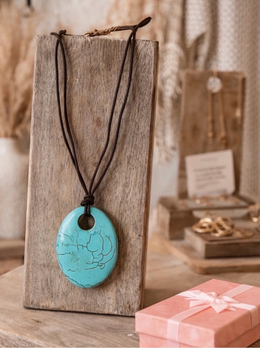 Turquoise Pendant G & G Necklace Boho Western Statement Adjustable Cord Extender